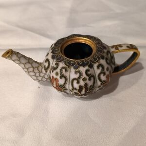 Vintage Chinese Cloisonne Brass Teapot No Lid Gold Gilt Enamel Planter